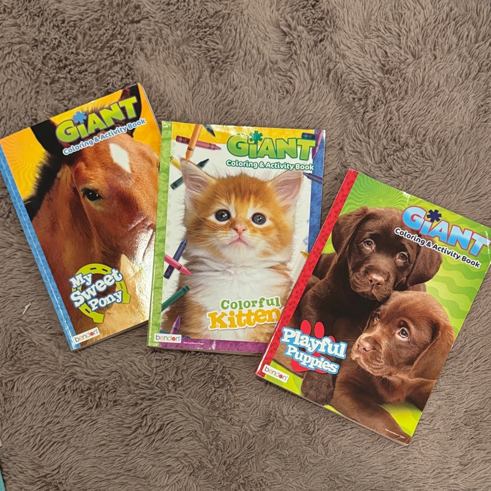 Set of 3 Giant Coloring & Activity Book Set - Pony Horse, Kitten, Puppies